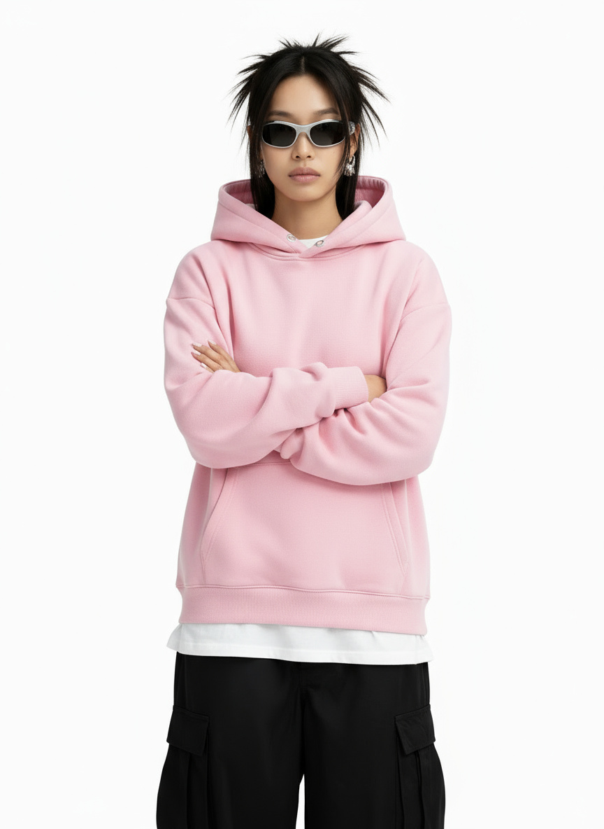 Virtual model wearing a black t-shirt and light-wash jeans, standing with hands in pockets against a clean white background. This image highlights the full outfit for e-commerce.